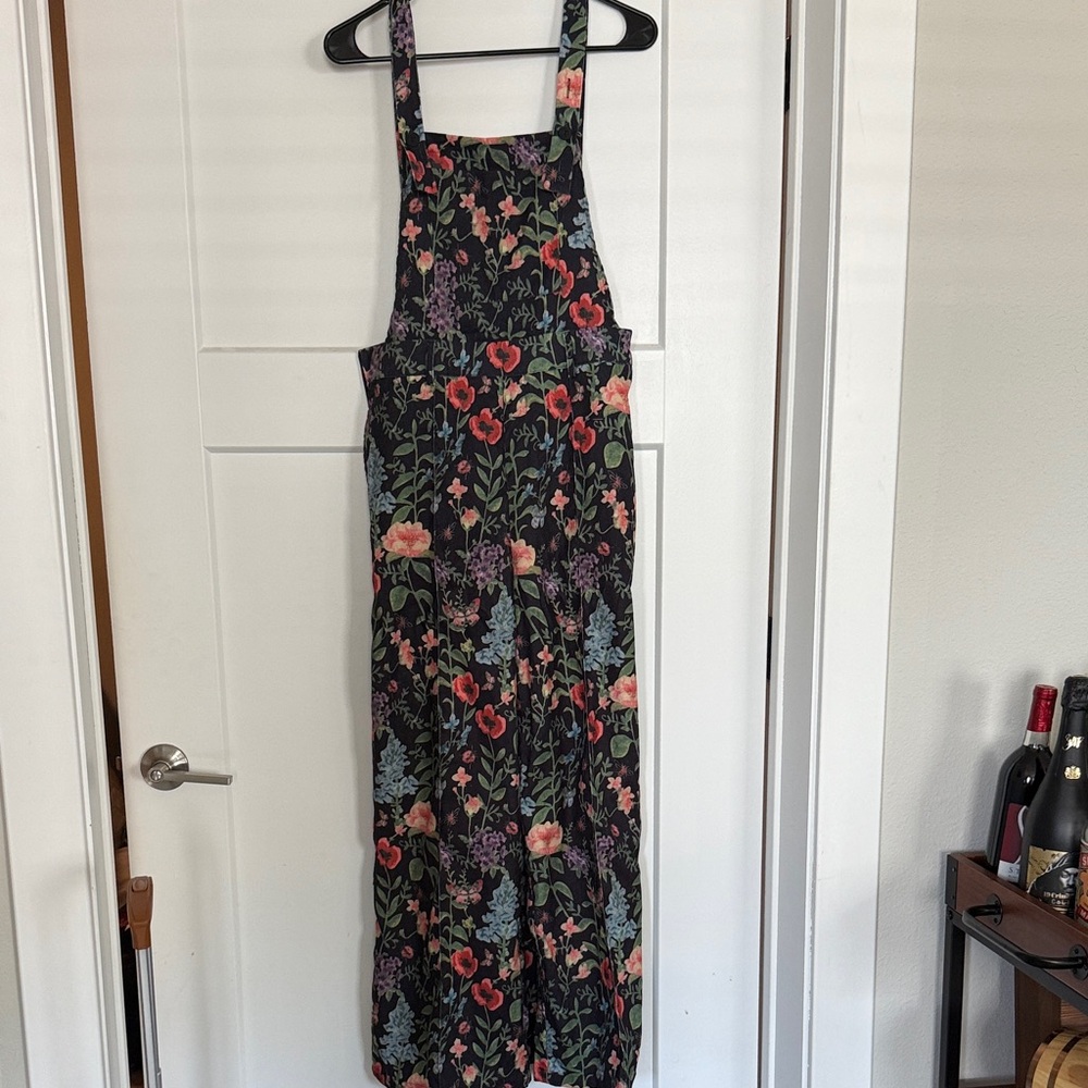 Cider Black Overalls with Colorful Floral Design